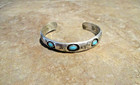 Fine Vintage Navajo Sterling Silver Three Turquoise Shadowbox Design Bracelet
