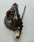 Vintage Sterling Silver And Baltic Amber Filigree Stick Barrette Hair Ornament
