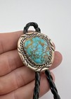 Vintage Navajo Sterling Silver Royston Turquoise Stamped Oval Bolo Tie
