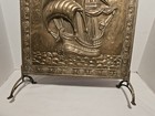 Antique Vintage Fireplace Screen Brass Stand Nautical Ship Stormy Skies