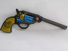 Vintage Tin Toy Gun Spring dart Style tigers On Grips Early Antique Toy