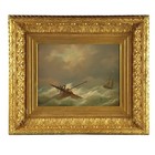 Antique Russian Oil On Mahogany Seascape Painting Of Shipwreck early 19thc