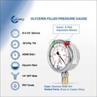 2-1 2  Vacuum Pressure Gauge  S s Case  Liquid Filled  Brass Lower Mnt -30 Hg 0 