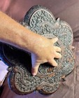 Antique Old Asian Hand Carved Wood Table Stand Wooden Art Man Snakes Crocodiles