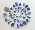 36 Pcs Patterned Blue Beach Combed Sea Glass Pottery For Jewelry Or Mosaics