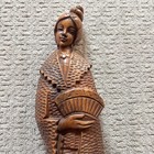 Vintage Hand-carved Wooden Sculpture Asian Female Holding A Fan 23 Inches Tall