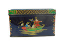 Vintage Asian Themed Daher Cobalt Blue Tin Box W  Hinged Lid  Made In England