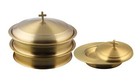 2 Communion Trays   1 Bread Plate  With Covers   Stainless Steel - Matte Gold