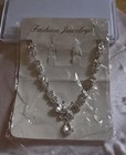 Silver Tone Clear Crystal Rhinestone Teardrop Necklace   Earrings Set Adjustable