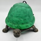 Vtg Tiffany Style Turtle Lamp Brass Cast Iron Green Glass Nightlight Art Nouveau
