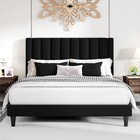 Platform Bed Frame With Velvet Upholstered Plush Vertical Channel Headboard