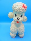 Vintage Squeak Toy White Poodle Dog Pink   Blue Trim Roller Feet Sun Rubber Co