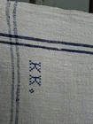 Antique Handwoven Linen Towel Blue  Stripes Kk  Monogram German Farmerslinen