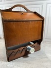 Vintage Wood Sewing Box Double Flip Spool Racks Handled Storage Caddy