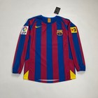 05 06 Barcelona Home Retro Jersey Ronaldinho  10 Long Sleeve Vintage Blue  Icon