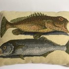 Needlepoint Throw Pillow Two Fish Mark Catesby 16x20 Wool Velvet Zip Sea Bahamas