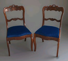 Pair Of 1800s Victorian Balloon Back Chairs     Carved Walnut With New Blue Velvet