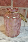 Irredentist Rose Pink Glass Vase Bottle With Gold Leaf Accent 4x2 5  