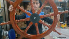 Antique Nautical 36  Brass Teak Steering Pirate Ship s Big Wooden Wheel Present