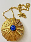 Estee Lauder Solid Perfume Pendant Blue Cabochon Necklace Compact Vintage