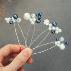 Pearl Wedding Hair Pins Clips Blue Accessories For Women pack Of 4 