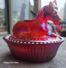 5  Vintage Style Red Carnival Pony On Ribbed Base Reproduced From Mckee Mould