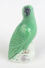 Vintage Glazed Porcelain Green Parrot Bird 3 1 4  Figurine