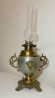 Antique Ornate 1800 s Converted Art Nouveau Brass Glass Oil Table Parlor Lamp