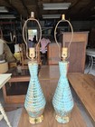 Matching Mid-century Modern Vintage Gold turquoise Table Lamps Rare Stunning  