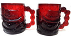 Arcoroc France Vintage Christmas Snowman Snowflakes Red Mug Cup Set 2 Holidays