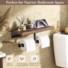 Double Toilet Paper Holder With Wood Shelf  Wooden Wall Mount Toilet Roll Holder
