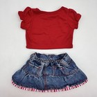 Build A Bear Red Sequin Heart Top Denim Jean Stud Stripe Skirt Teddy Outfit Set
