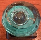 Beautiful Victorian Blue Cut Glass Inkwell With Painted Decoration 1880s - 1900