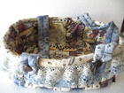 Vintage Woven Quilted Fabric Sewing Basket Handmade 2 Cloth Handles Unique Ooak