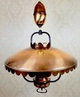 Vtg Copper Atomic Satellite Ufo Adjustable Pendant Light Scalloped Edge Mcm