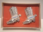 Vintage Canada Cowboy Western Boot Salt Pepper Shakers Metal Box Japan