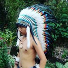 Handmade White   Blue Feather Indian Warbonnet Headdress Hat For Costume Cosplay