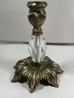Vtg Brass   Crystal Candle Holders Pair Hollywood Regency Style Elegant Mc Decor