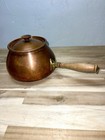 Tagus Copper Pot   Lid  Brass  Hardware And Wooden Handles Vtg Made In Portugal