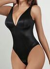 Second Skin Satin Glossy Shaper Teddy Bodysuit Girdle Bra Hi Cut Panty Xl New