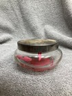 Vintage Glass Vanity Powder Jar With Pictorial Metal Lid