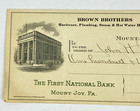 1915 Check Brown Brothers Hardware First National Bank Mount Joy Pa Cancelled