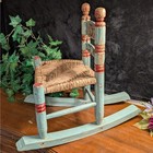 Vintage Mexican Folk Art Child Rocking Chair Hand Painted Teal Floral Wood