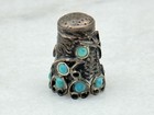 Antique Taxco Mexico 925 Sterling Silver Turquoise Vines Scroll Thimble