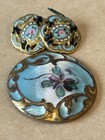 Antique French Enamel Open Champleve Gilt Button Lot Floral