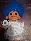 Vintage Russ Troll Doll Jewish Bat Mitzvah Girl Blue Hair White Dress Torah 5 