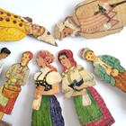7 Antique Puppet Theater Figures Women Girl Wood  Vintage Paper Folk Man Clown