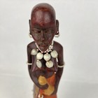 Vintage African Tribal Woman Statue Figure Wood Carved With Beads 12    Africa