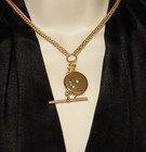 Antique Victorian Gold Filled 19 5  Watch Chain Necklace Crescent Moon Fob 47 9g