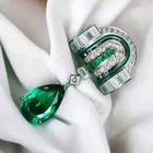 2 90 Ct Pear Cut Lab-created Emerald Teardrop Brooch Pin 14k White Gold Plated